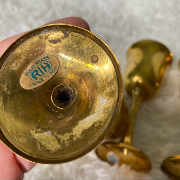 Vintage Set Of 3 Brass Goblets Chalices Wine Glasses - Picture 5 of 5